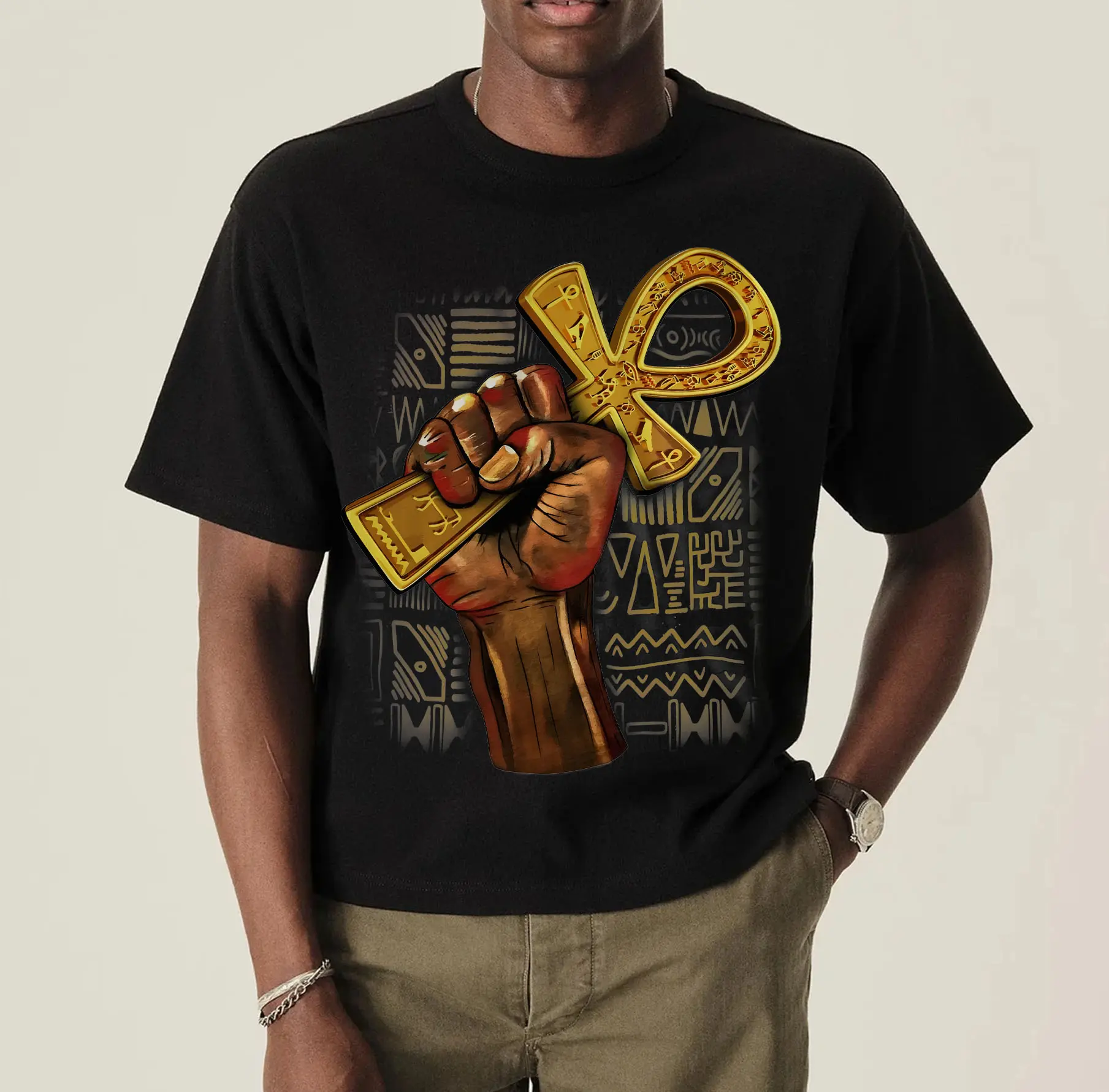 Black Fist Holding ANKH Egypt Symbol Men T-shirt, Black Pride, Black History Month Tee, Black Lives Matter Unisex Shirt, Gifts Idea for Black People