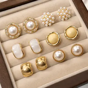 LunaLux 6-Pair Earring Set – Elegant Pearl & Gold Stud Collection