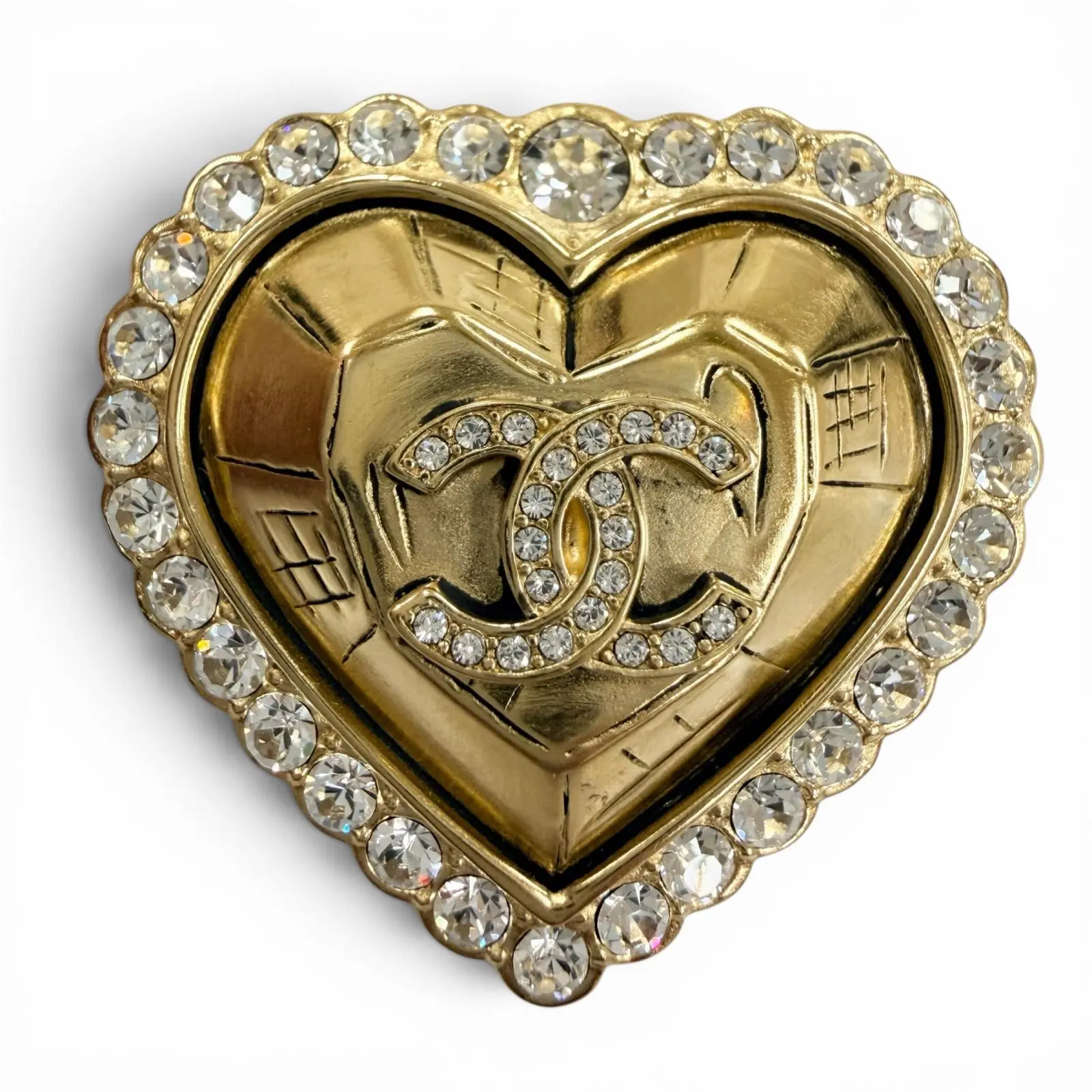 Pre-owned CHANEL Gold-plated Small Leather Goods COCO Heart Brooch