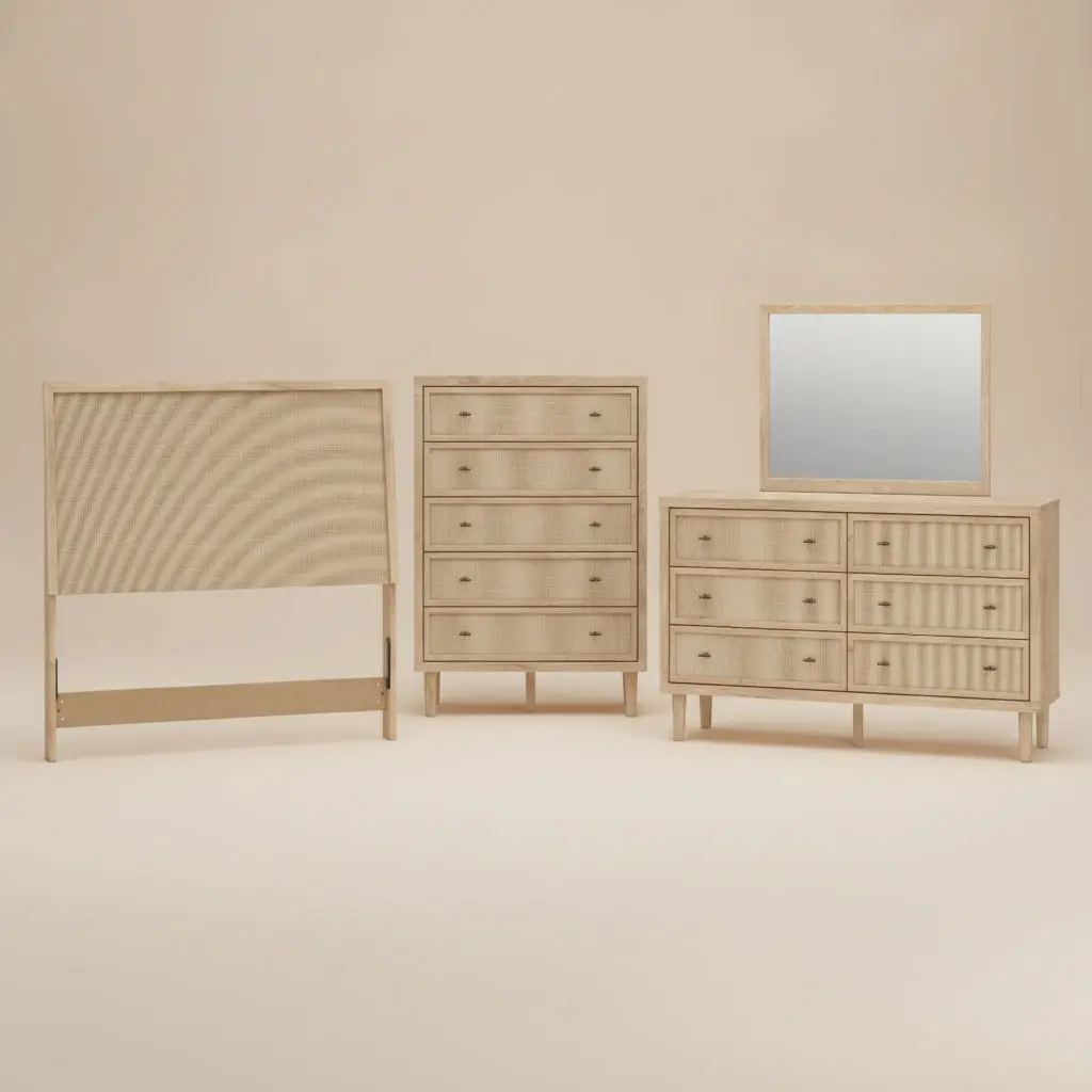 Cielden Full Panel Headboard, Dresser, Mirror and Chest