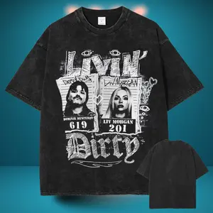 Dirty Dom & Liv Morgan Shirt – WWE Livin’ Dirty Shirt – Dominik Mysterio and Liv Morgan Graphic Tee, WWE Tag Team Art, Livin’ Dirty Mugshot Design, Wrestling Streetwear, Unisex Fan Apparel, Statement Gift for WWE Fans