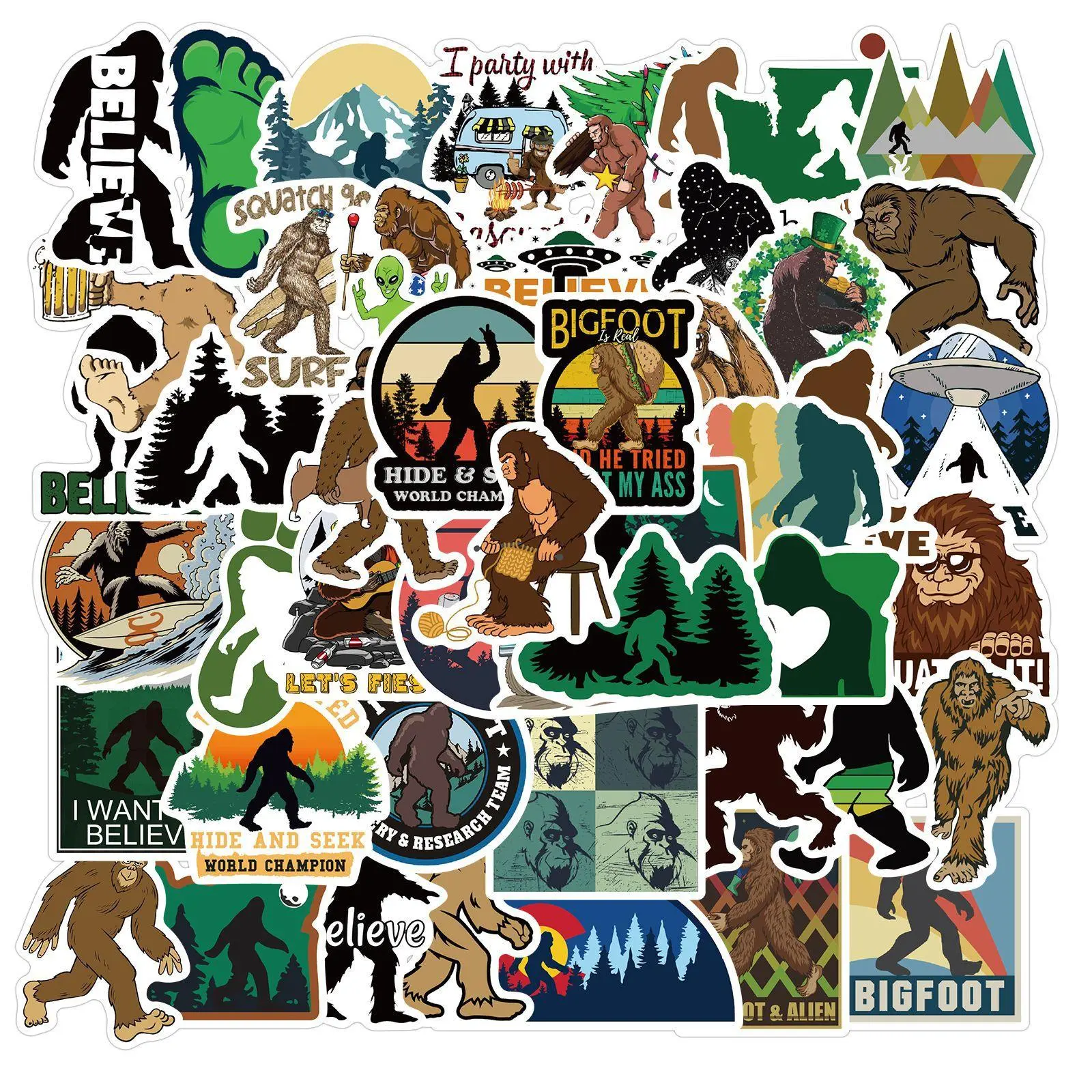 Sasquatch Pattern Sticker, 50pcs/set Cartoon Sasquatch Decorative Sticker, DIY Decals for Water Bottle, Laptop, Phone Case, Scrapbooking, Journal Making