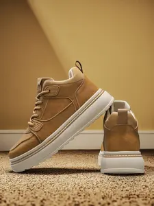 Men's Black - Gray Spliced Platform High - Top Sneakers, Retro Trendy Style, Leather Material, Versatile & Comfortable, Ideal for Daily Outfits & Street Outings