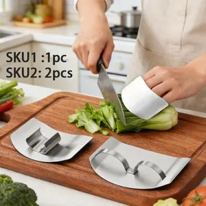 1/2Pcs  Finger Guard for Cutting aid, Kitchen Tool, Stainless Steel Knife Protector, Adjustable Hand Protect Fingers, Avoid Hurting, Slicing and Chopping, Silver