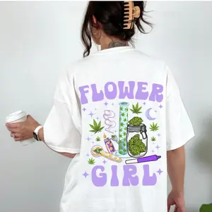 Flower Girl T-shirt Limited Edition White Cotton Oversized Short Sleeve Machine Washable with Graphic Design - Fabric