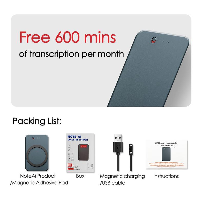 NoteAI Voice Recorder - voice notes, 112-Language Real-Time Transcription & Translation, Tri-Mode Noise Cancellation, 15H Battery, 64GB/32GB, AI Summary for Meetings & Interviews Recording Durable Audio Magnetic mini speaker