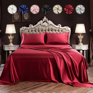 Solid Color Satin Bedding Set, 3/4 Counts Including 1 Flat Sheet, 1 Fitted Sheet, and 1/2 Pillowcase without Filler, Soft Mattress Protector, Bedding Supplies, Silky Fitted Sheet