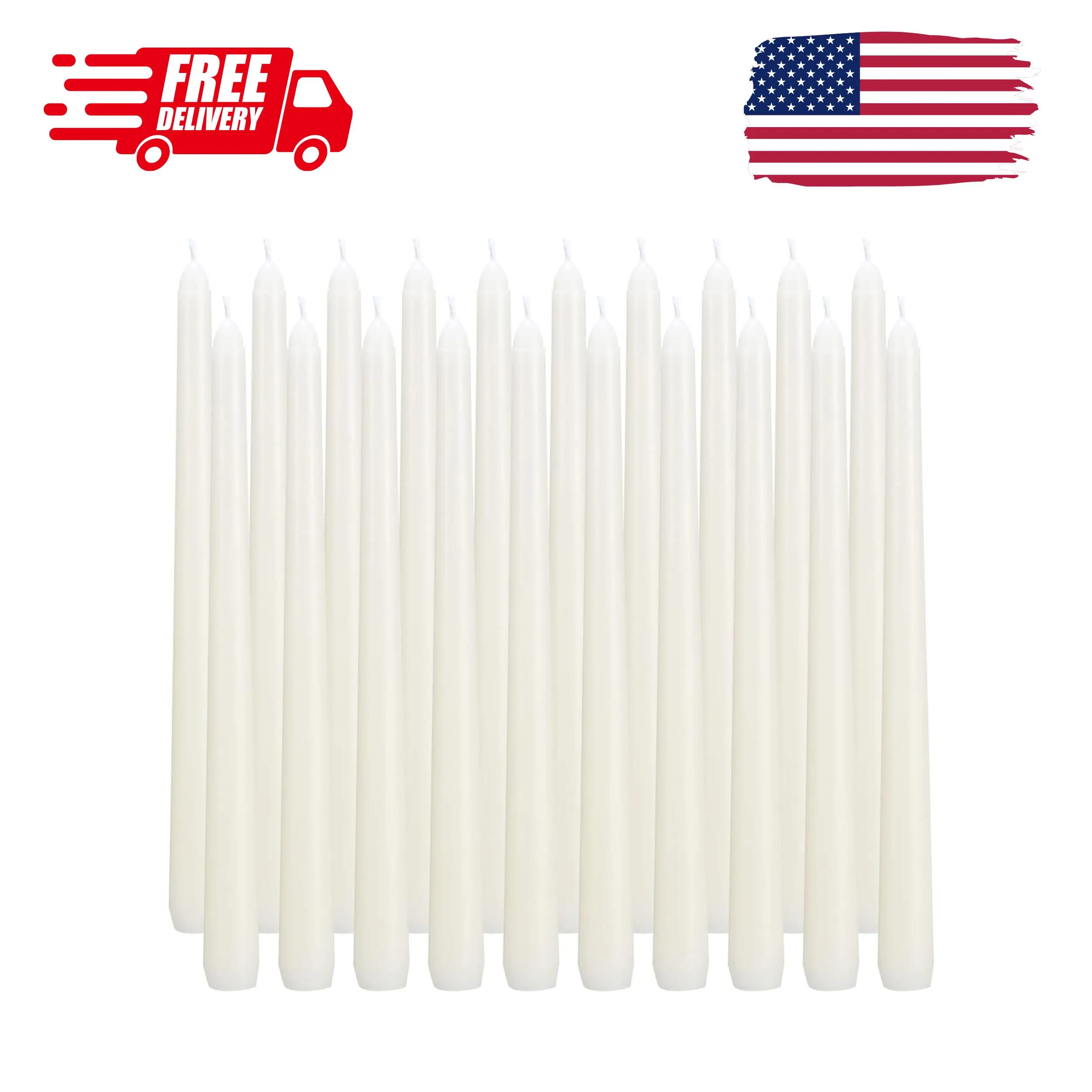 Ivory Taper Candles, Set of 20 Unscented and Smokeless 10 Inch