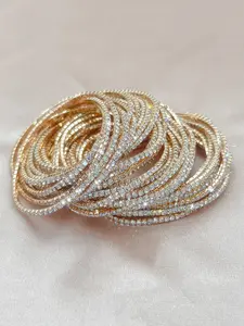 12 Pcs Women's Elastic Rhinestone Stackable Bracelets, Fashionable Elegant Shimmering Party Jewelry, Versatile Evening Accessories
