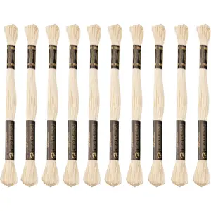 12 Skeins 100% Egyptian Long Fiber Cotton Embroidery Floss 8.75yds Each, Cross Stitch Thread for Hand Embroidery DIY Creation Friendship Bracelet String, Beige