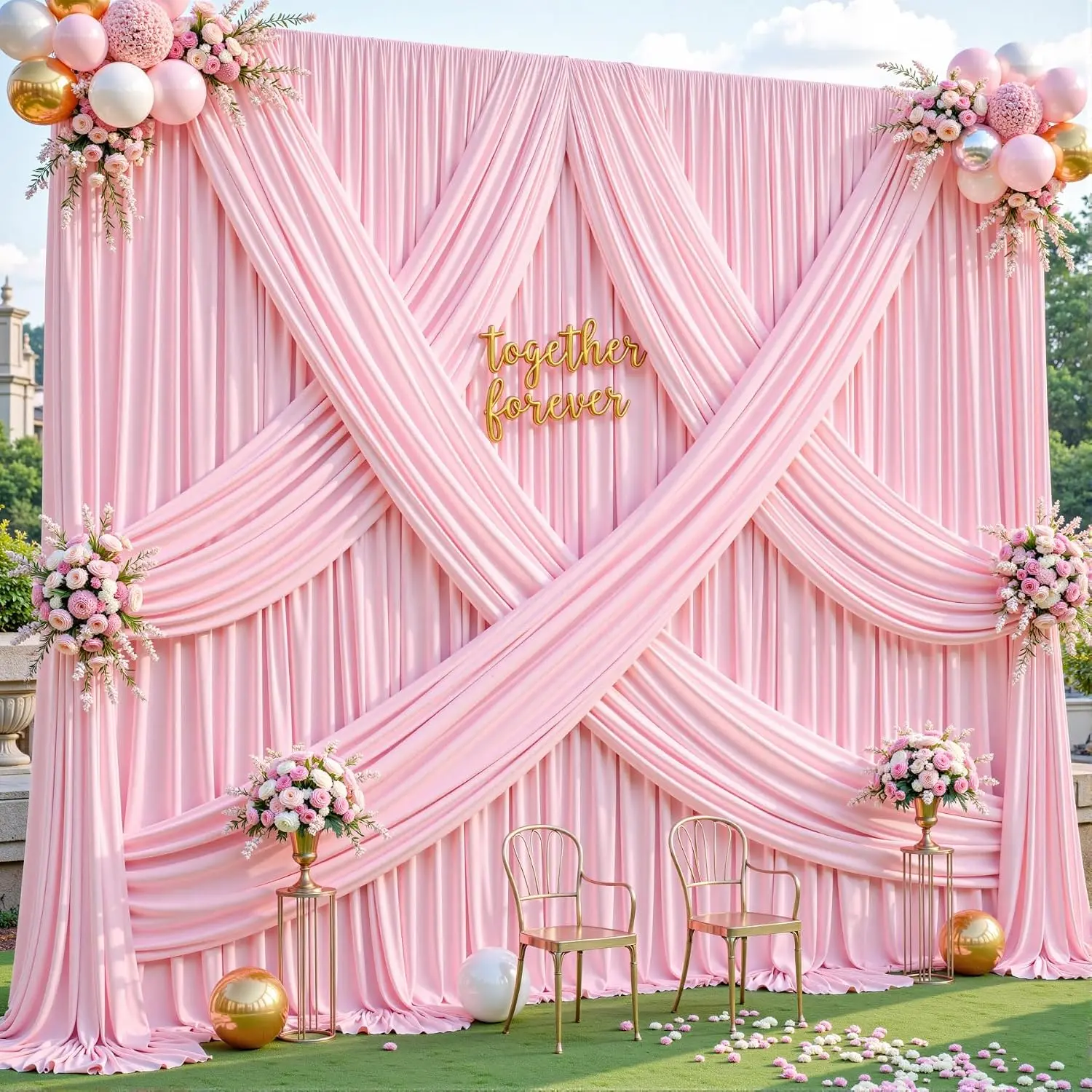 6-Panel Wrinkle-Free Durable Backdrop Curtains with 4-Inch Rod Pocket, 4'(W) x 10'(H) Blush Pink Drapes (24ft Wide Backdrop Wraps), Party Decor for Wedding, Baby Shower Photoshoot Stage