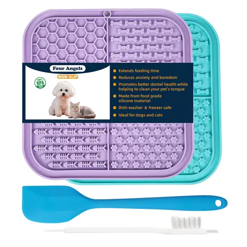 Food Grade BPA-Free Silicone Dog Lick Mat with Suction Cups - 8in*8in Slow Feeder Dish for Anxiety Relief, Bathroom Use, Dental Care & Better Dental Health, Pet Enrichment Toy for Dogs