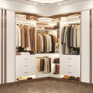 81'' W Freestanding Corner Closet System with 6 Wooden Drawers ＆ 4 Hanging Rods, Strudy Walk-in Closet Organizer Wardrobe Set with Storage Shelves