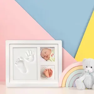 Handprint & Footprint Frame, 1 Count DIY Baby Footprint Imprint Kit, Baby Souvenir Photo Frame, Hand Molding Kit, Home Decor for Living Room Bedroom