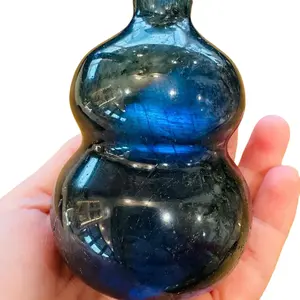 Labradorite Blue and Black Natural Mother Earth Stone - Fleshy and Flashy, Wu Lou Shape for Spiritual Protection and Fertility