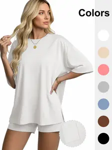 Women's Casual Pajama Set Pjs Loungewear, Slim-Fitting Graphic Tee and Shorts, 6 Color Options, Home/commute/gym Essential, All-Season Comfort