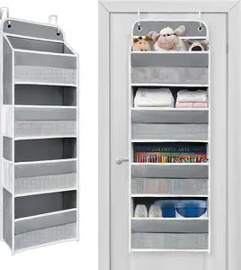 Over The Door Organizer with LifetimeWarranty, 4 Shelves & 4 Side Pockets, Large Storage Rack Holds 44lb, Heavy-Duty Reinforced Mesh Shelf for Bathroom, Closet, Toy Organization, Shoes, Towels, Grey
