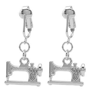 Silver Sewing Machine Clip On Dangling Earrings