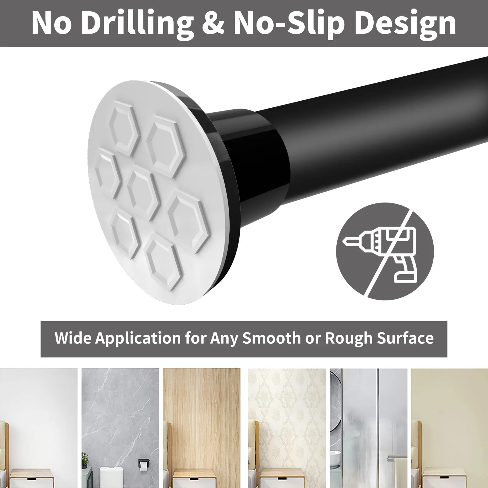 HOOPLE Heavy Duty Tension Curtain Rod 102-120 Inch, 1.27"Diameter No Drilling Adjustable Rod for Shower Windows Bathroom Bedroom Patio, Non-Slip Telescoping Design,Renter Friendly, Stainless Steel, Tension Rod Curtains