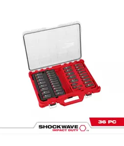 Milwaukee SHOCKWAVE Impact-Duty 3/8” Drive Metric and SAE Deep Well Impact PACKOUT Socket Set (36-Piece)