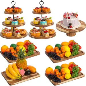 7 count  Dessert Table Display Set Wooden 3 Tie Cupcake Stands Rustic Round Cake Stand  Dessert Serving Trays for Wedding  Shower Birthday  Party(Brown)