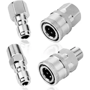 2 Sets NPT 1/4 Inch  Washer Coupler Quick Connect Plug Stainless Steel Male and Female Quick Connect Fittings  Washer Adapter Set (Internal Thread, External Thread)