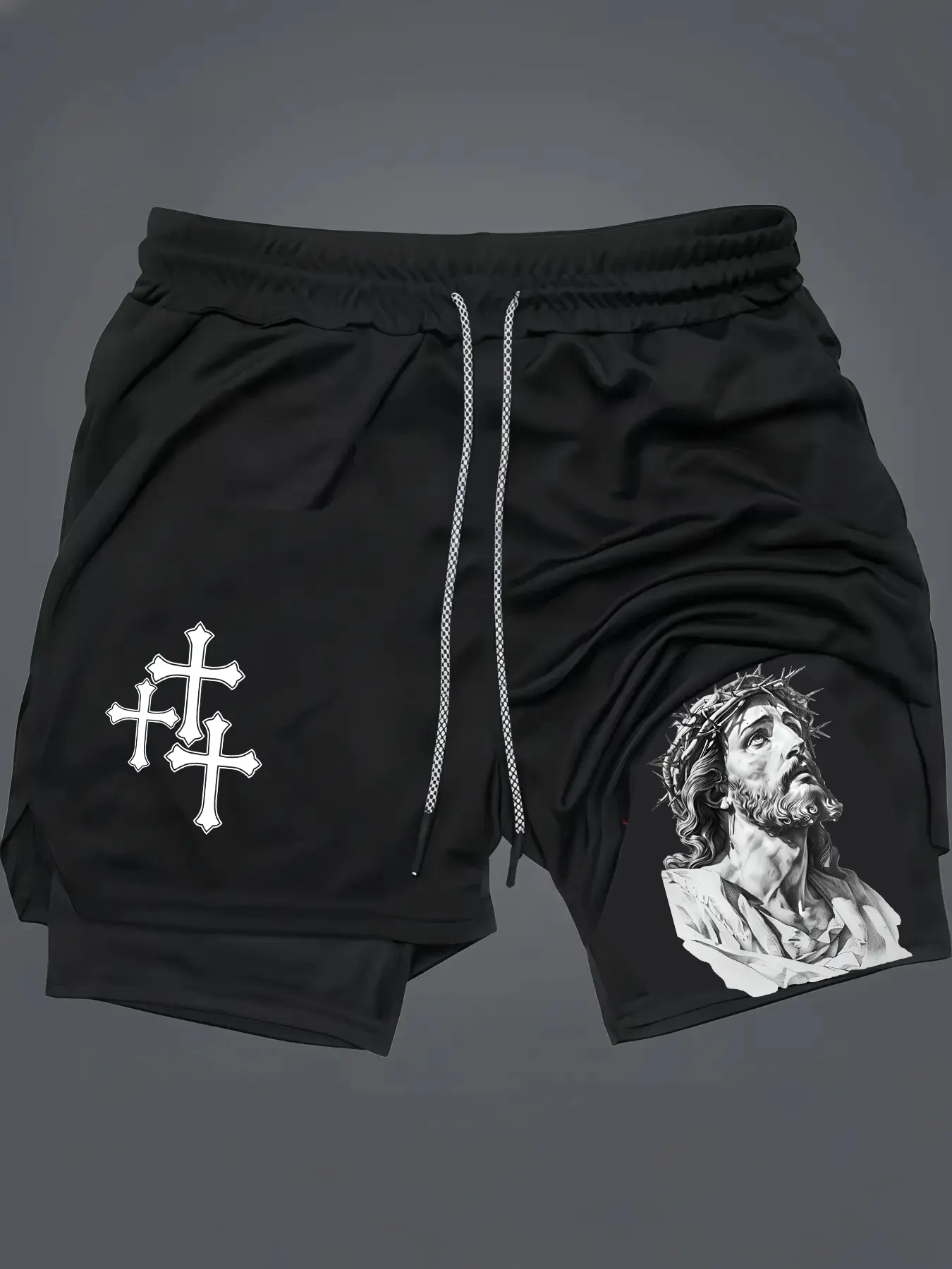 Jesus 2 in 1 Drawstring Waist Shorts, Quick Dry Swim Trunks, Swimming Shorts, Swim Board Shorts, Swimwear Shorts, Majin Buu Loose Fit, Casual Pocket Track Shorts for Summer