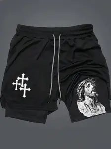Jesus 2 in 1 Drawstring Waist Shorts, Quick Dry Swim Trunks, Swimming Shorts, Swim Board Shorts, Majin Buu Loose Fit, Casual Pocket Track Shorts for Summer
