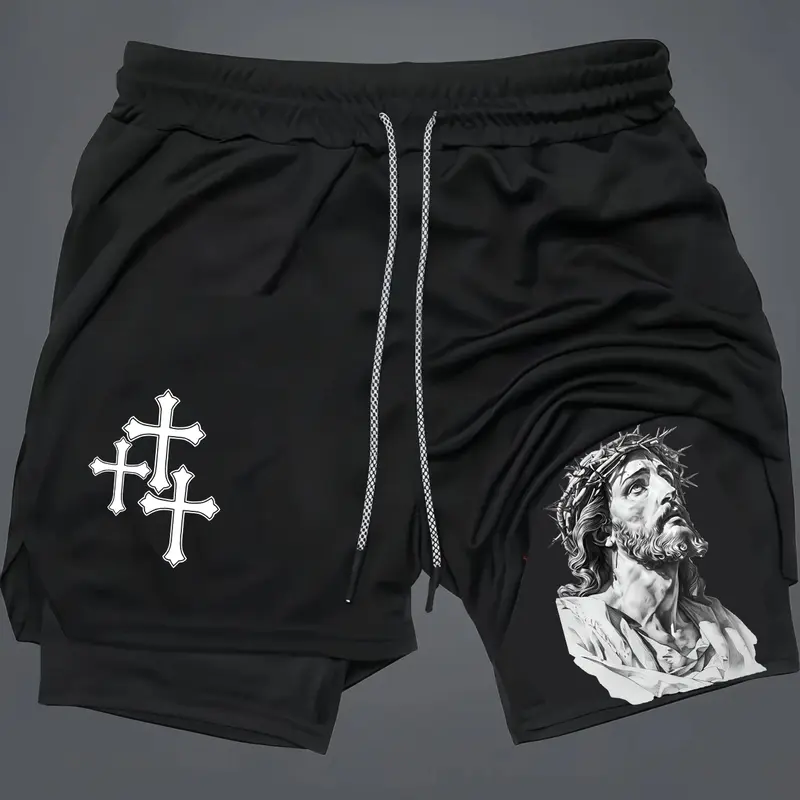 Jesus 2 in 1 Drawstring Waist Shorts, Quick Dry Swim Trunks, Swimming Shorts, Swim Board Shorts, Swimwear Shorts, Majin Buu Loose Fit, Casual Pocket Track Shorts for Summer