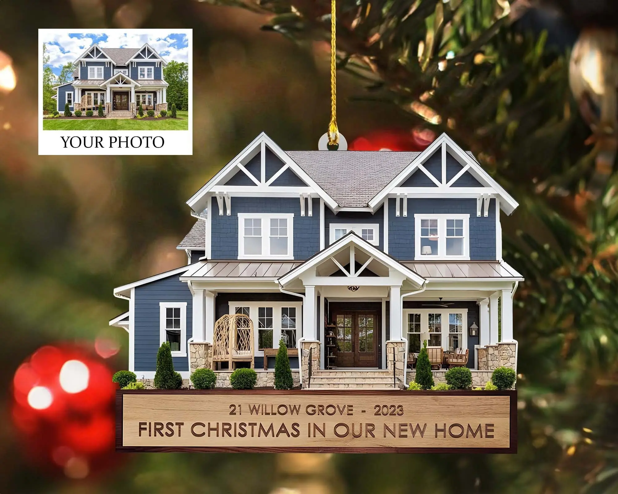 Custom House Photo Ornament Hanging Decor, New House Ornaments Hanging Decor, Family Ornament Hanging Decor, Christmas Decor, New Home Ornament Hanging Decor, Xmas Gift Hanging Decor, Christmas Gift for Family