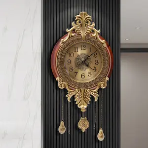Retro Pendulum Wall Clock with Silent Movement, 13.8x29 Inch Wood Frame Clock – Vintage Hanging Clock for Living Room, Office & Hallway