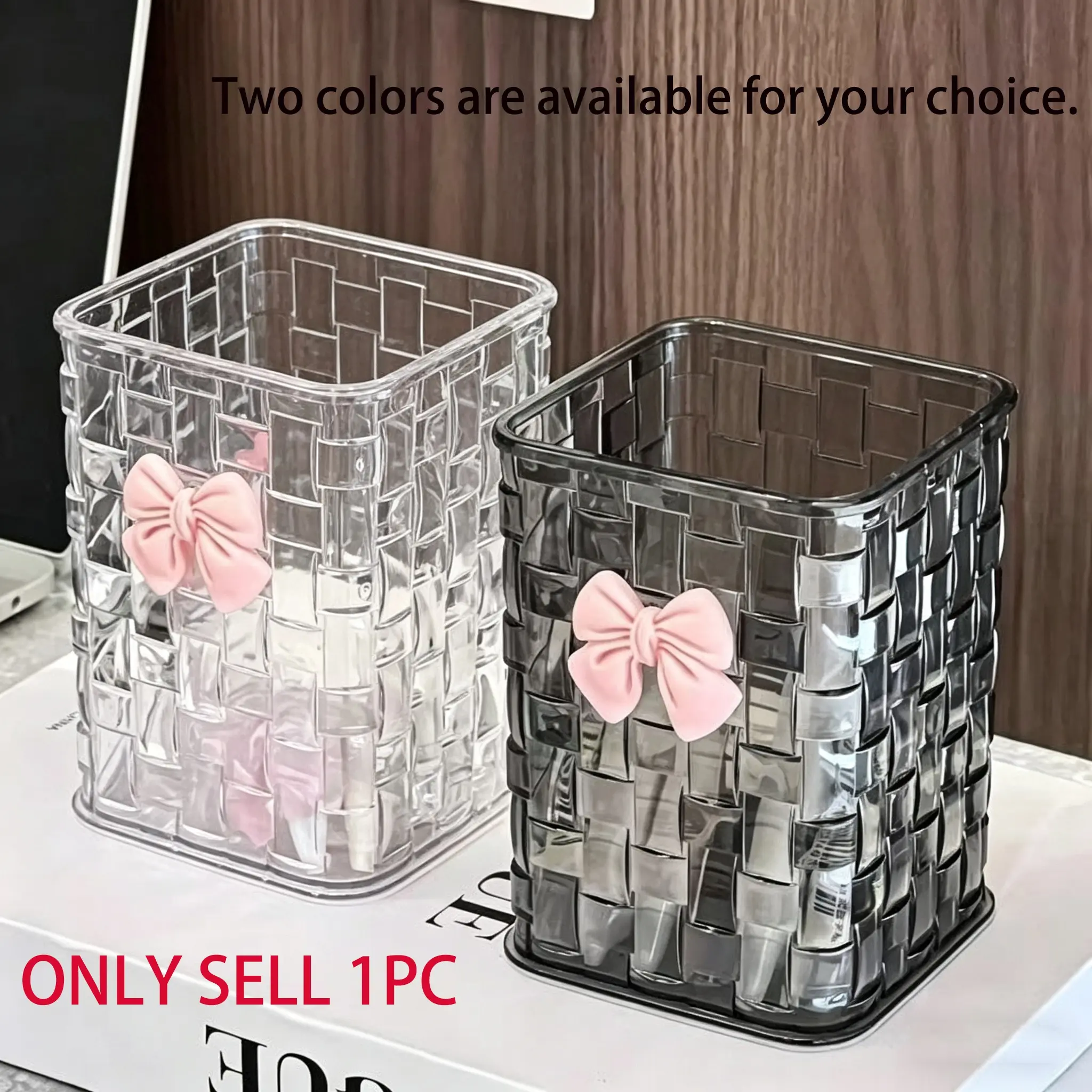 Wind Bowknot Transparent Acrylic Makeup Brush Holder, Luxury Vanity Desktop Organizer Box, Home Goods Storage Solution, Durable Plastic Organizers