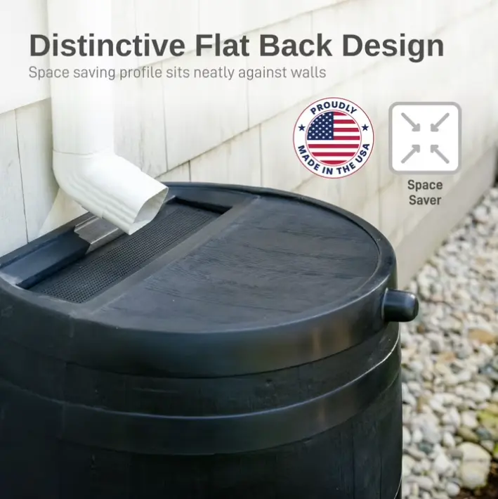 RTS Home Accents Polyethylene 50 Gal Flat-Back Eco Rain Barrel, Black (Home Improvement Garden Watering & Irrigation Supply)