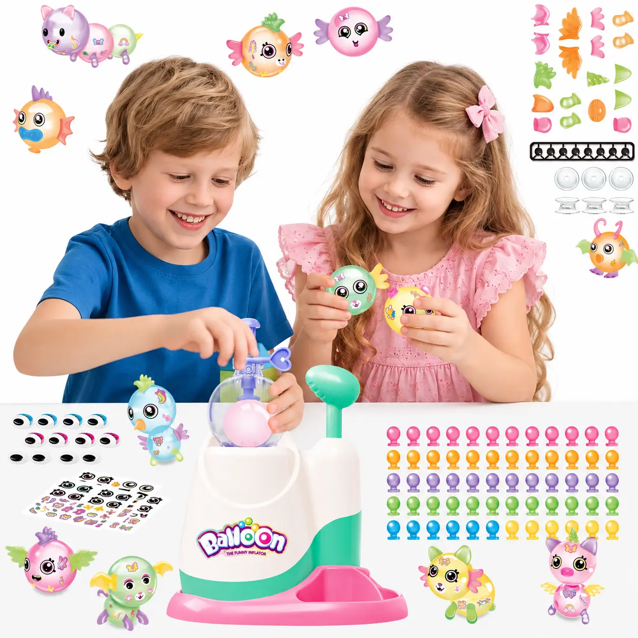 DIY Balloon Animal Making Kit for Kids, Balloon Inflator Machine with Stickers and Accessories, Creative Craft Toy Gift