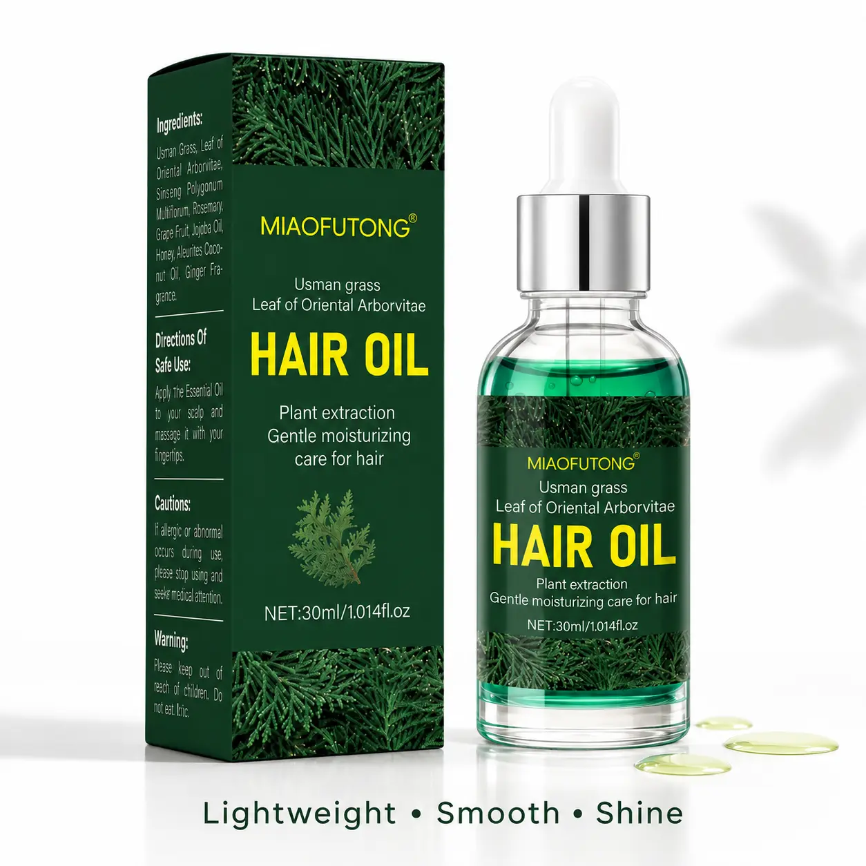 Botanical Hair Oil with Usman Grass & Arborvitae Leaf, Lightweight Smoothing Care for Dry Frizzy Hair