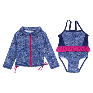 Girls One-Piece Swimsuit + Long Sleeve Rash Guard Set (2 Piece) | "Ocean Breeze"