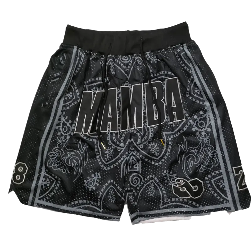 Men’s 90s Vintage MAMBA 8-24 Flower Embroidery Graphic Athletic Shorts - Unisex Loose-Fit Mesh Ventilation Bottoms with 4 Pockets, Old School Hoops Training Gear for Outdoor Activities, Sporty Men’s Shorts, Sporty Sports Shorts