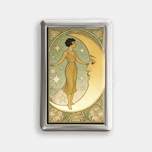 Vintage Woman and Moon 100s or King Size Case Storage Box Card Holder Metal Wallet