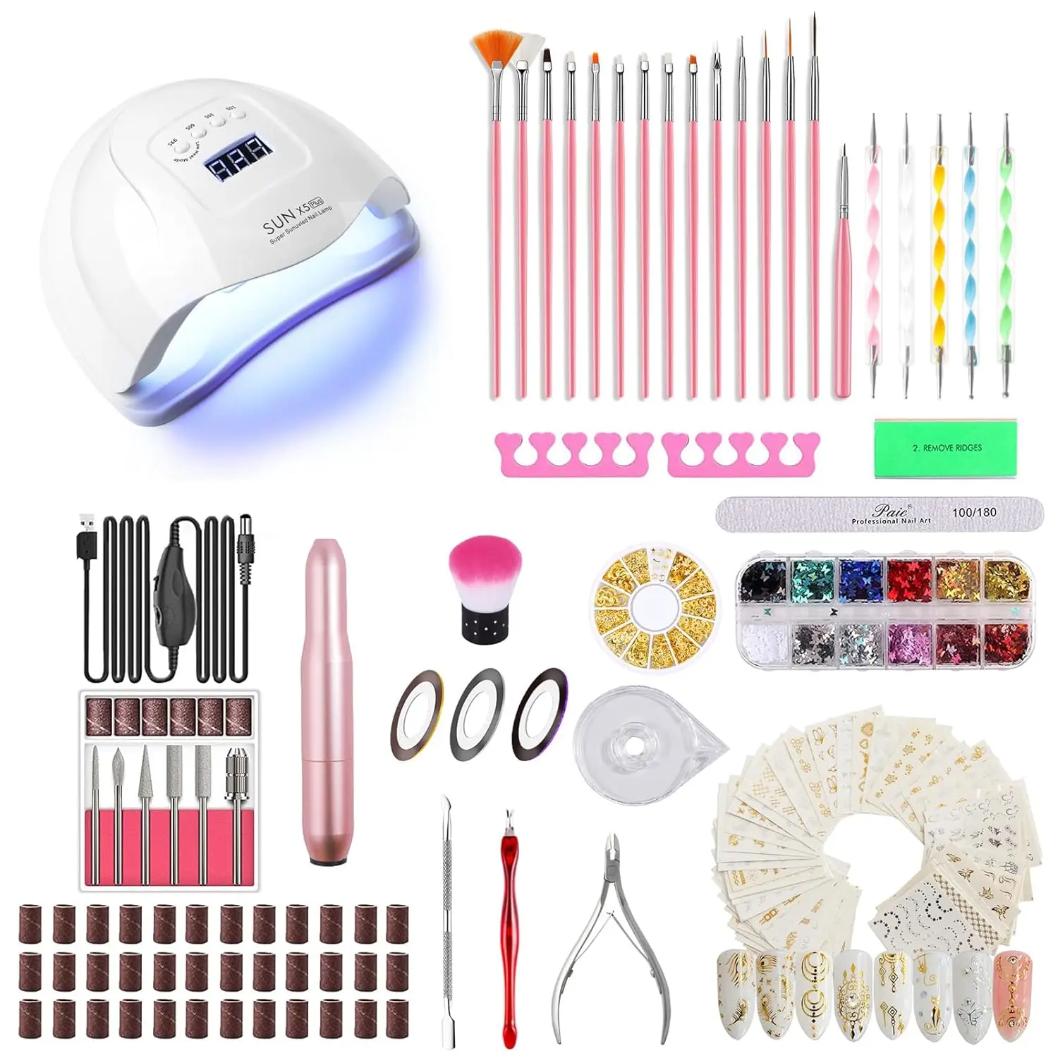 2026 Upgraded 116 PCS Portable Electric Nail Drill with 120W UV LED Nail Lamp Set, Gel Light Drill Kit, Acrylic Nails Gel Polishing Shape Tools Supplies Set, Manicure Pedicure Nail Files DIY