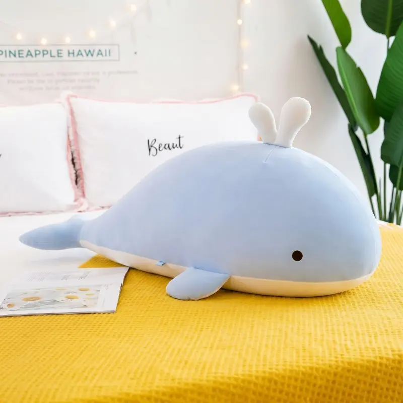 Ultra-soft soothing ocean animal plush pillow — Blue Whale/Gray Whale options; dolphin plush toy bed cushion, sleep companion doll, gift
