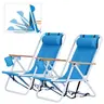 Unisex 2-Pack Heavy-Duty Folding Beach Chairs for Adults - 4-Position Portable Backpack Lounge Chairs with Headrest Cup Holder, Wooden Armrests, 12-Month Warranty, Space-Saving Outdoor Furniture for Beach Trips, Garden Party, Camping