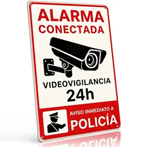 "Alarm Activated 24H Video Surveillance" 8x12 Inch Aluminum Metal Sign - Spanish Security Wall Decor for Home, Yard, and Gate - Retro Tin Poster with Camera & Police Alert Design - Durable, Weatherproof, and Easy to Hang - Ideal for Property Protection