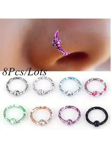 8pc Set of Colorful Stainless Steel Nose Studs, Low Allergenic, Fashionable Industrial-style Piercing Accessories Suitable for Both Men and Women Daily Vacation  Daily Vacation Music Festival Party ，Gift for Her, Nose Piercing Jewelry