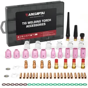 ARCCAPTAIN TIG Welding Torch Accessories kit 71 Pcs Alumina Nozzle Collets Body Stubby Gas Lens #12 Glass Cup consumables Kit For WP-17/18/26-Black