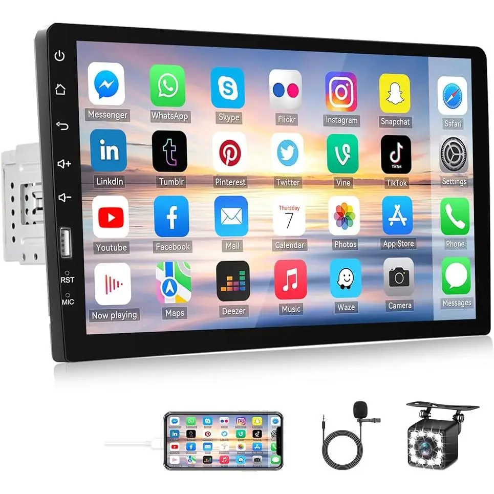 9 Inch Single Din HD Touch Screen Car Stereo with Bluetooth with Backup Camera + External Microphone + FM MP5 Player Car Audio Receivers Support Mirro