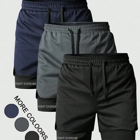 Men's Solid Color 2 in 1 Sports Shorts, Breathable Quick Drying Gym Shorts, Casual Comfy Shorts for Summer, Lightweight Breathable Shorts, Lightweight Athletic Shorts, Fitness Shorts, Men's Sportswear for Gym Workout Running