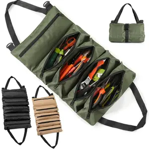 Multi-Purpose Tool Roll Up Bag 5 Pocket Wrench Pouch Canvas Hanging Organizer