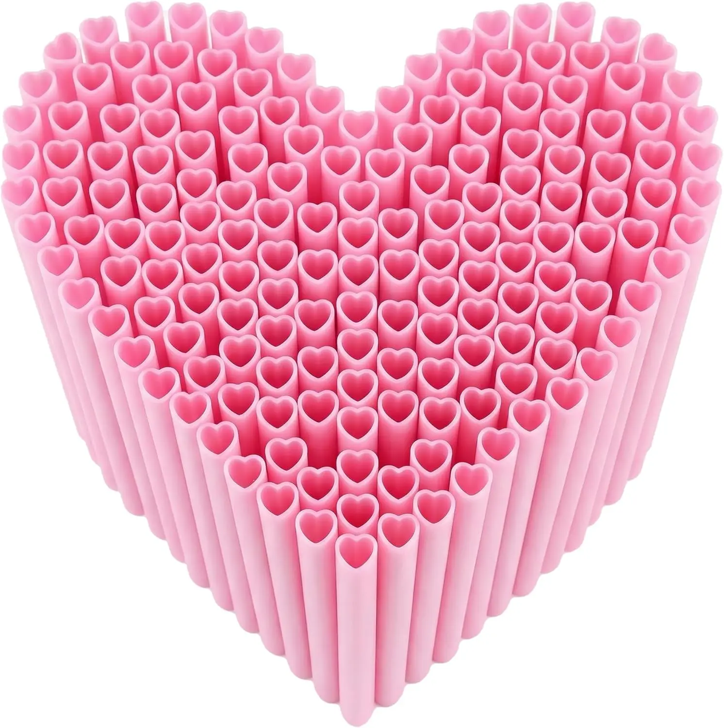 50 pcs Pink Heart Shaped Disposable Straws- Plastic Drinking Cute Straw for Valentines Day Cocktail Birthday Party Bridal Shower Wedding Supplies, Individually Wrapped, Pink