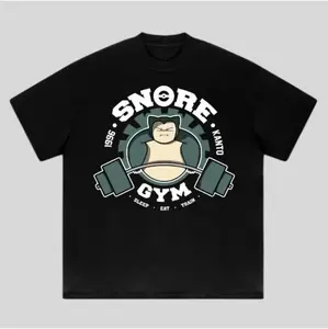 Vintage Snorlax Gym Tee With Snore Graphic Unisex Anime Streetwear For Men And Women Cotton Menswear Top Classic Day Tshirt Crewneck Tropical