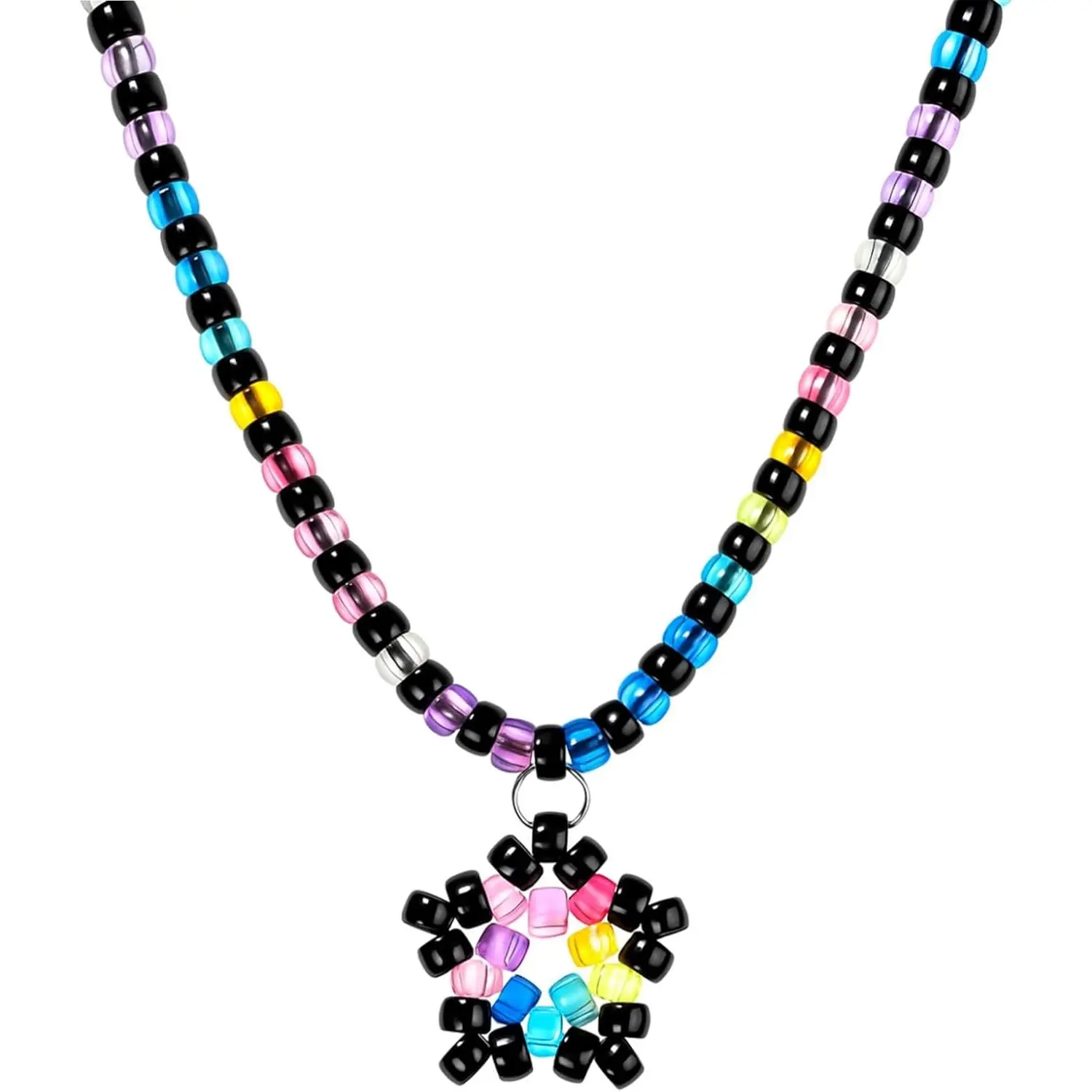 Kandi  Necklace Rainbow Beaded Lumious Bead Necklace Multi Color Beaded  Kandi Cuff  Accessories for Women Men